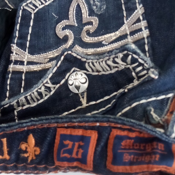 Rock Revival Women's 26 Straight Morgan Distressed Faux Leather Flap Pockets NWT - Picture 7 of 12